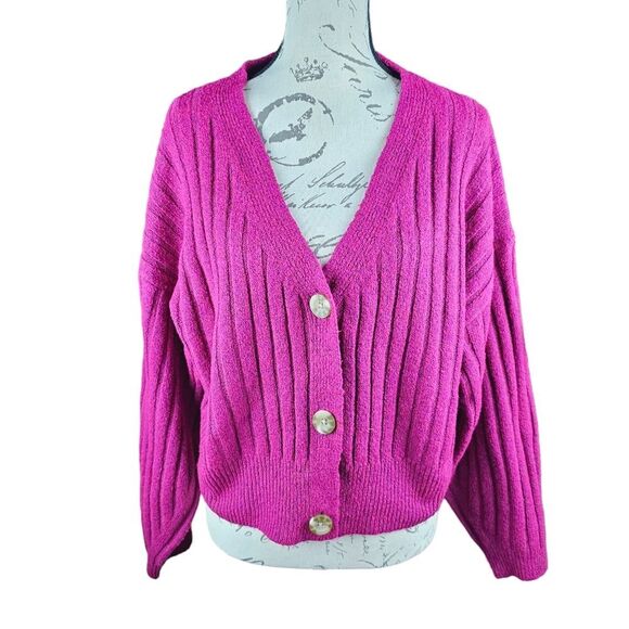 A New Day Women's‎ Pink Ribbed Cropped Cardigan Size Small - Picture 1 of 8
